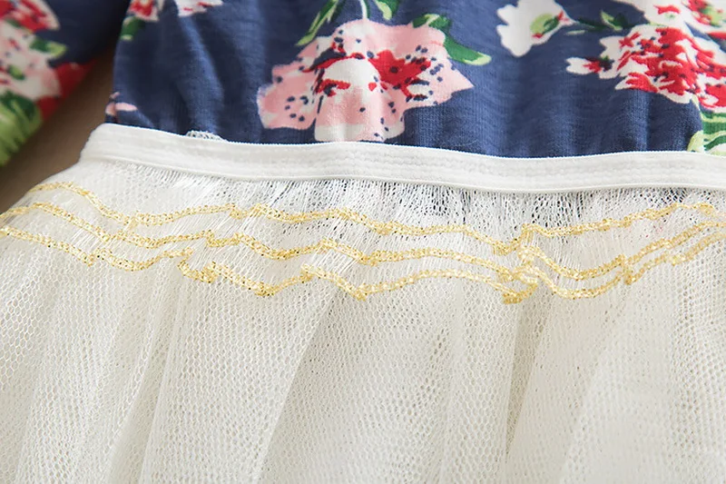 Детское зимнее платье с цветочным рисунком кружевное длинным рукавом для