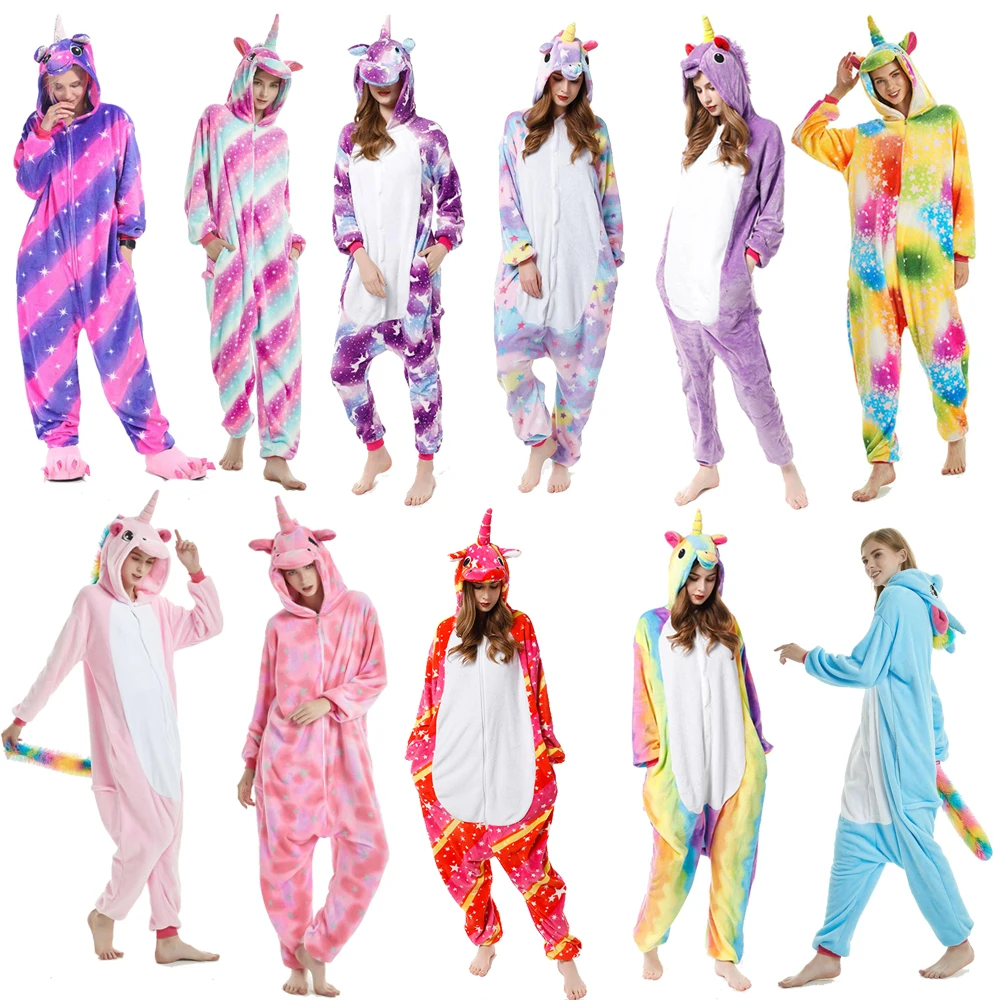 Пижама для взрослых Фланелевая пижама с милым единорогом мультяшным животным