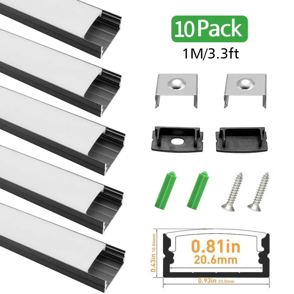 10 компл./лот 1 м U04 черный серебристый цвет светодиодный Алюминий профиль штранг