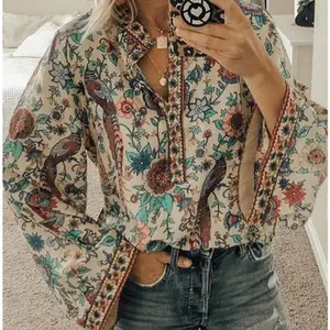 Женская блузка с цветочным принтом, большого размера, 2020