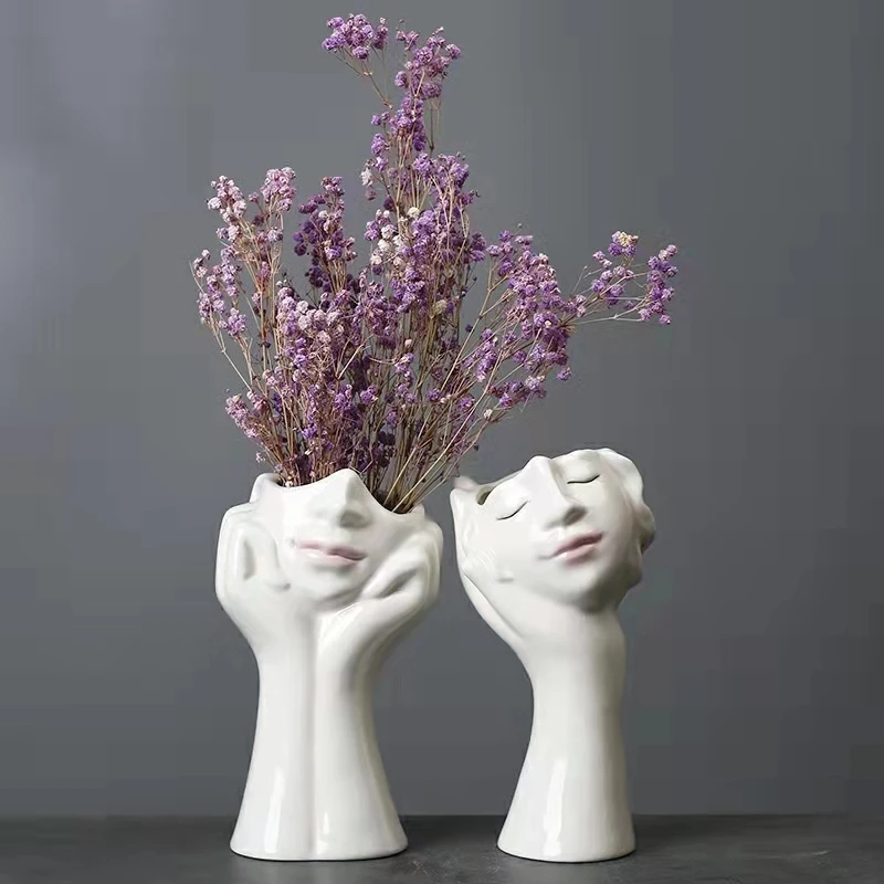 

Nordic Female Human Face Dried Flower Vases Table Decoration Ceramic Hydroponic Plant Flower Pots Flower Arrangement Ornaments