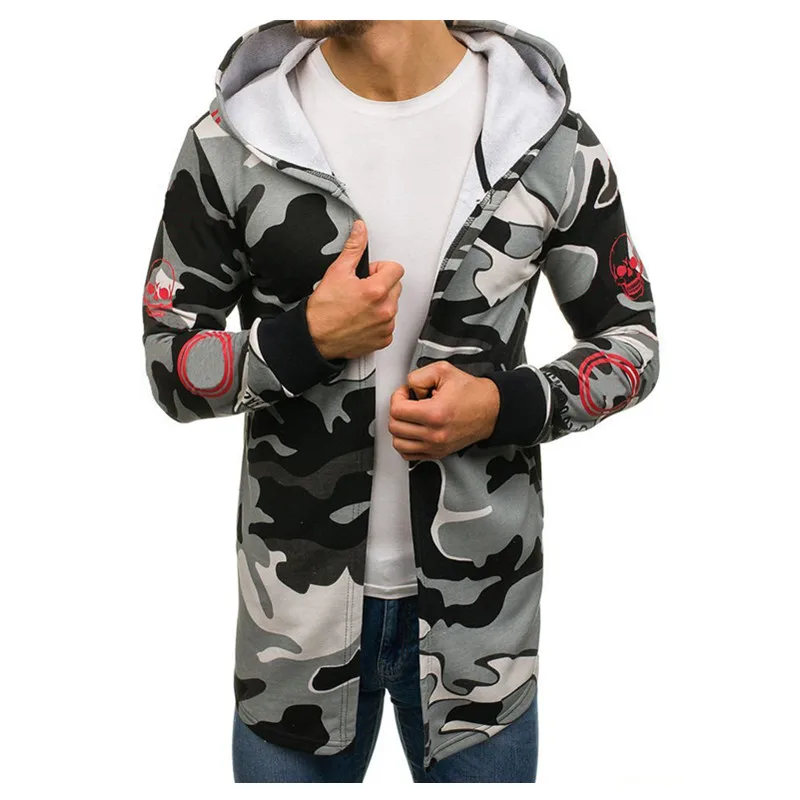 Gray camouflage New Style Mens Autumn Winter Warm Coat New Fashion Long Coat Casual Solid Outwear Cardigan - Цвет: Gray camouflage