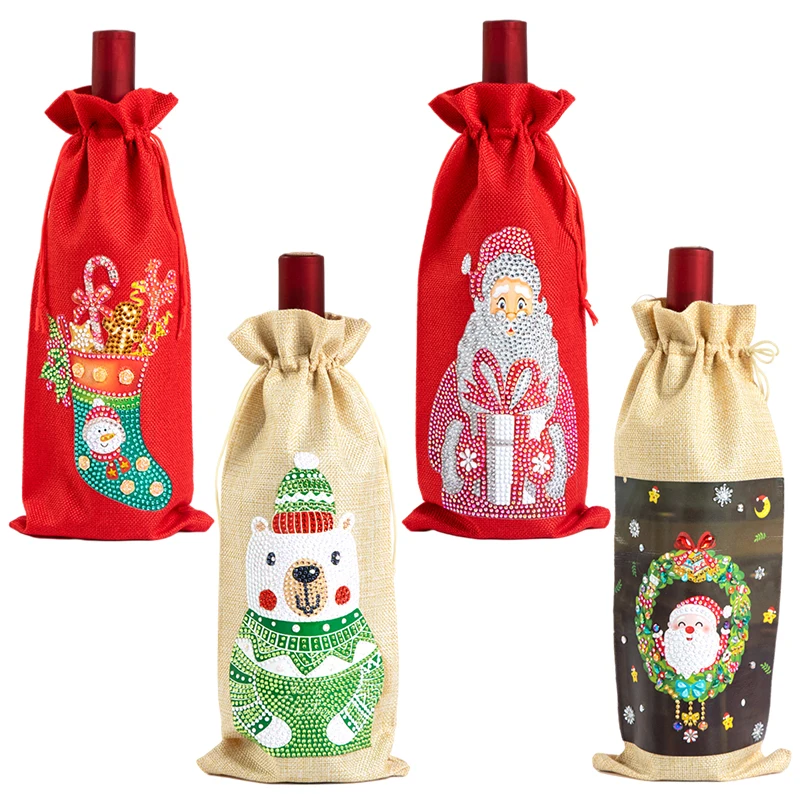 

Christmas Wine Bottle Covers Bag Holiday Santa Claus Champagne Bottle Cover Red Merry Christmas Table Decorations For Home