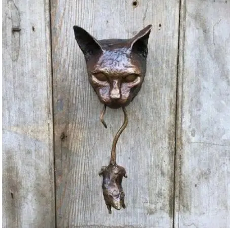 Дверной молоток для кошек и мышей Забавный декор стен из смолы ржаво коричневый
