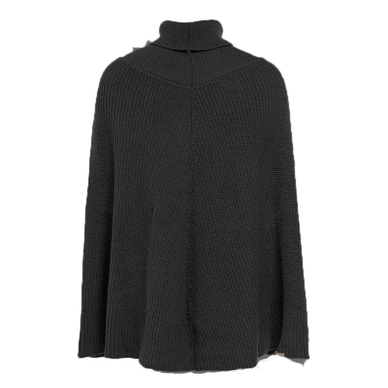 

2020 New Autumn Winter Casual Solid High Neck Pullover Loose Cloak Shawl Knitted Women Sweater