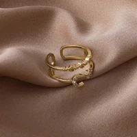 u magical unique design moon star double layer ring for women gold rhinestone hollow open adjustable index finger ring jewellery