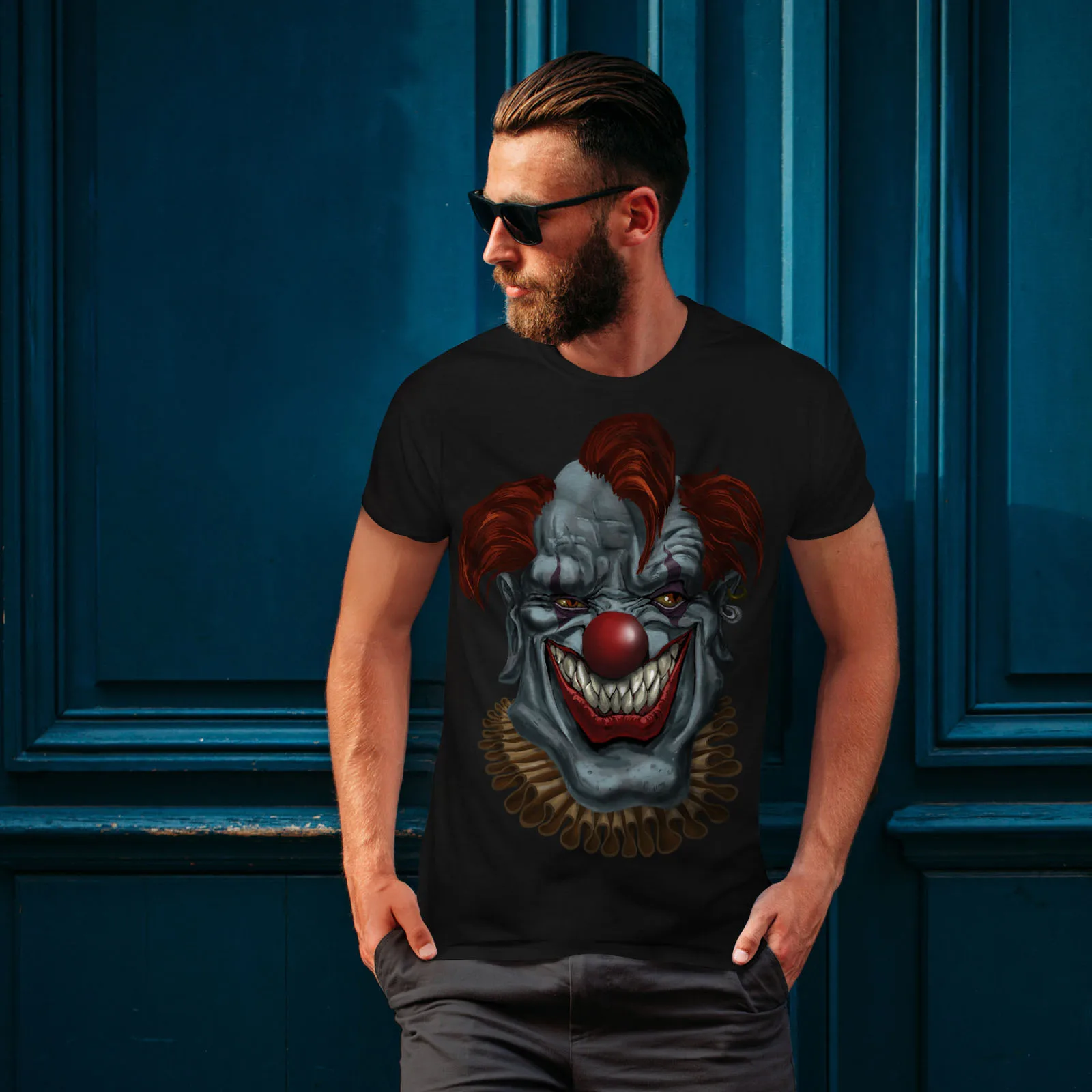 

Mad Creepy Horror Clown Scary Design Printed Men's T-Shirt. Summer Cotton Short Sleeve O-Neck Men's T Shirt New S-3XL