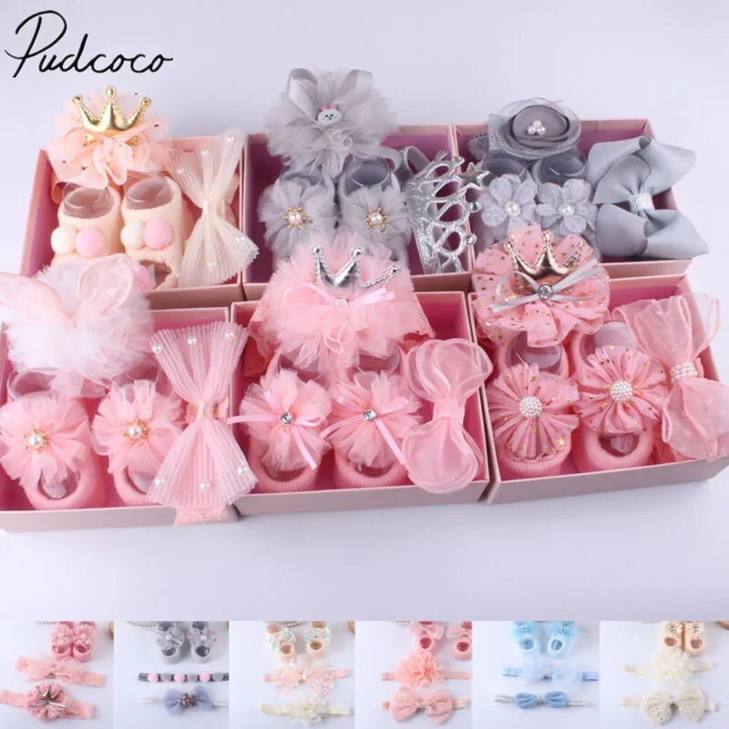 

2019 Baby Accessories + Socks 3Pcs Set Kids Newborn Baby Cartoon Socks Anti-slip Sock Shoes Boots Bowknots Floor Slipper Socks