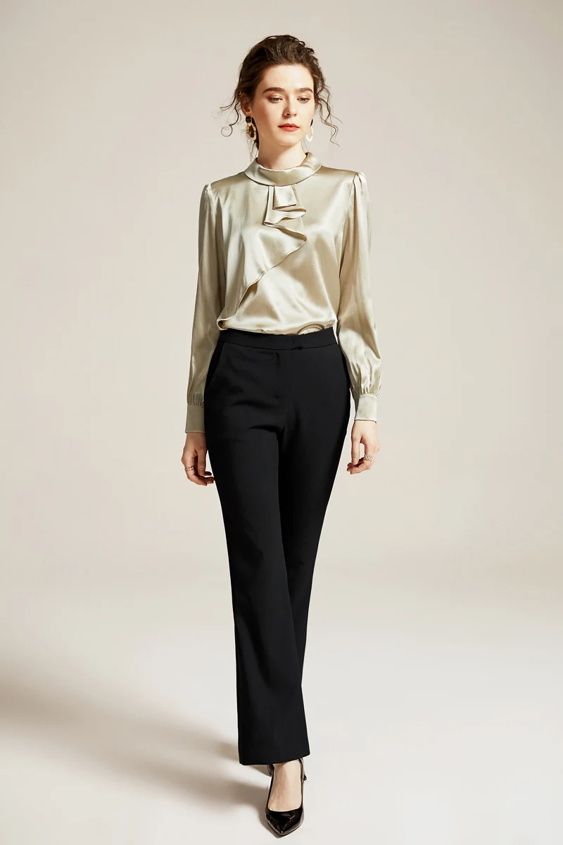 Женская модельная рубашка из 100% чистого шелка Элегантная модная блузка с