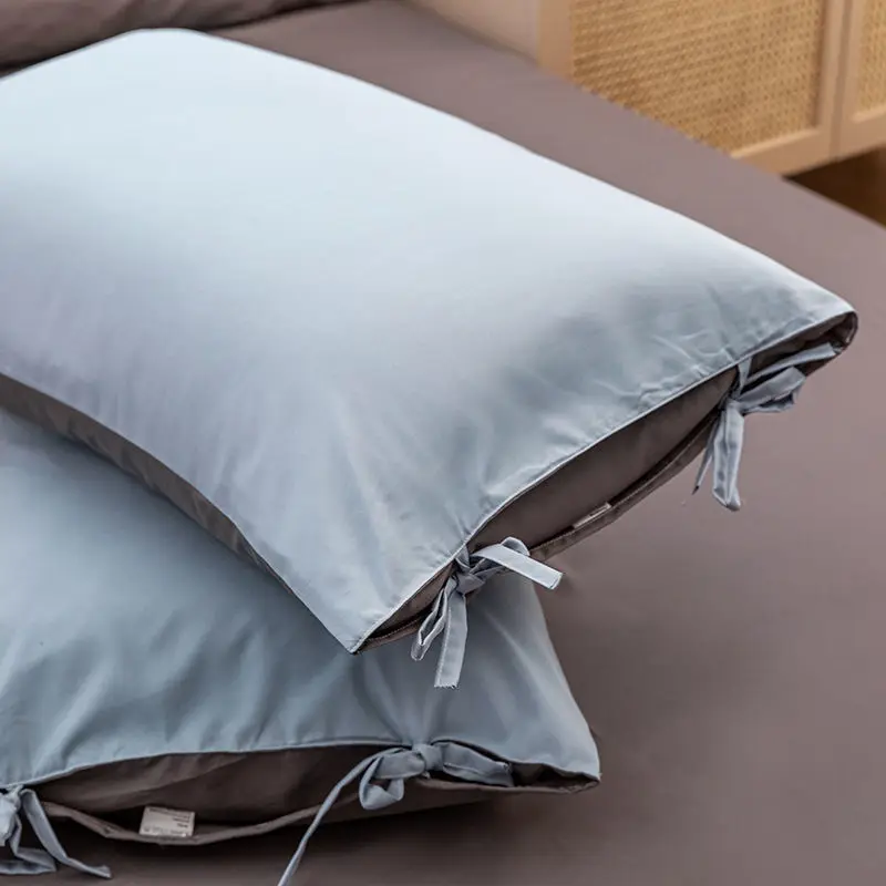 Дымчато голубой Хлопковый вязаный простой однотонный комплект из четырех