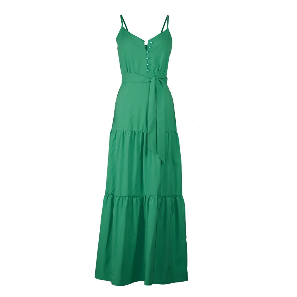 Летнее пляжное свободное женское платье сексуальное однотонное на бретельках v