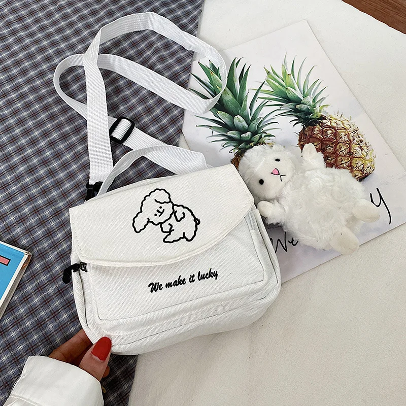 

2021 New Woman's handbag Canvas Mini Square shoulder bags Cute Dog Crossbody bags Phone Tote bags for Teenager Girl