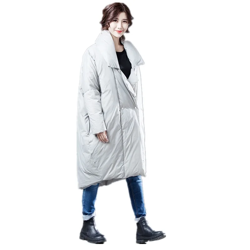 

2019 Winter New Style Big Size Women's Thick Warm Large Size Long Down Jacket Asymmetric Length White Duck Down 100% Long Solid