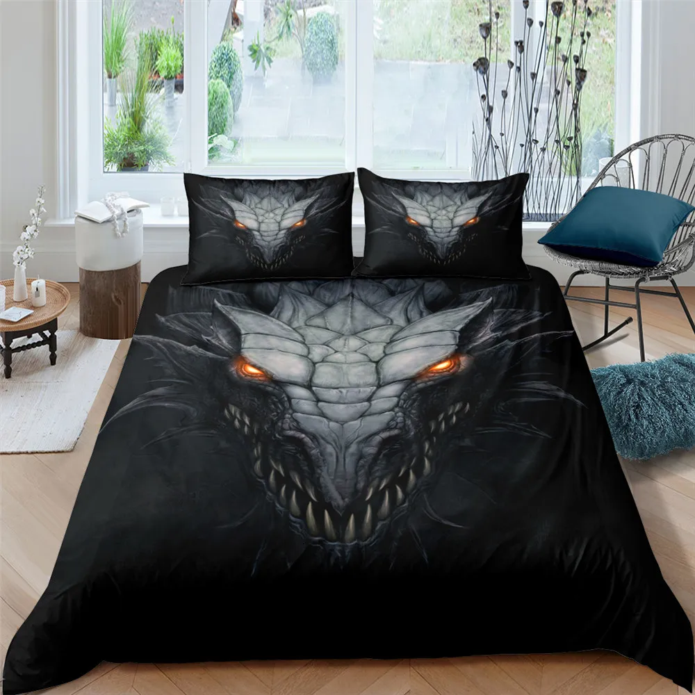 

Luxury Bedding Set Home Decor Dark Dragon Bed Sets Duvet Cover 2/3 Pcs With Pillowcase Single King Double Full Queen Size