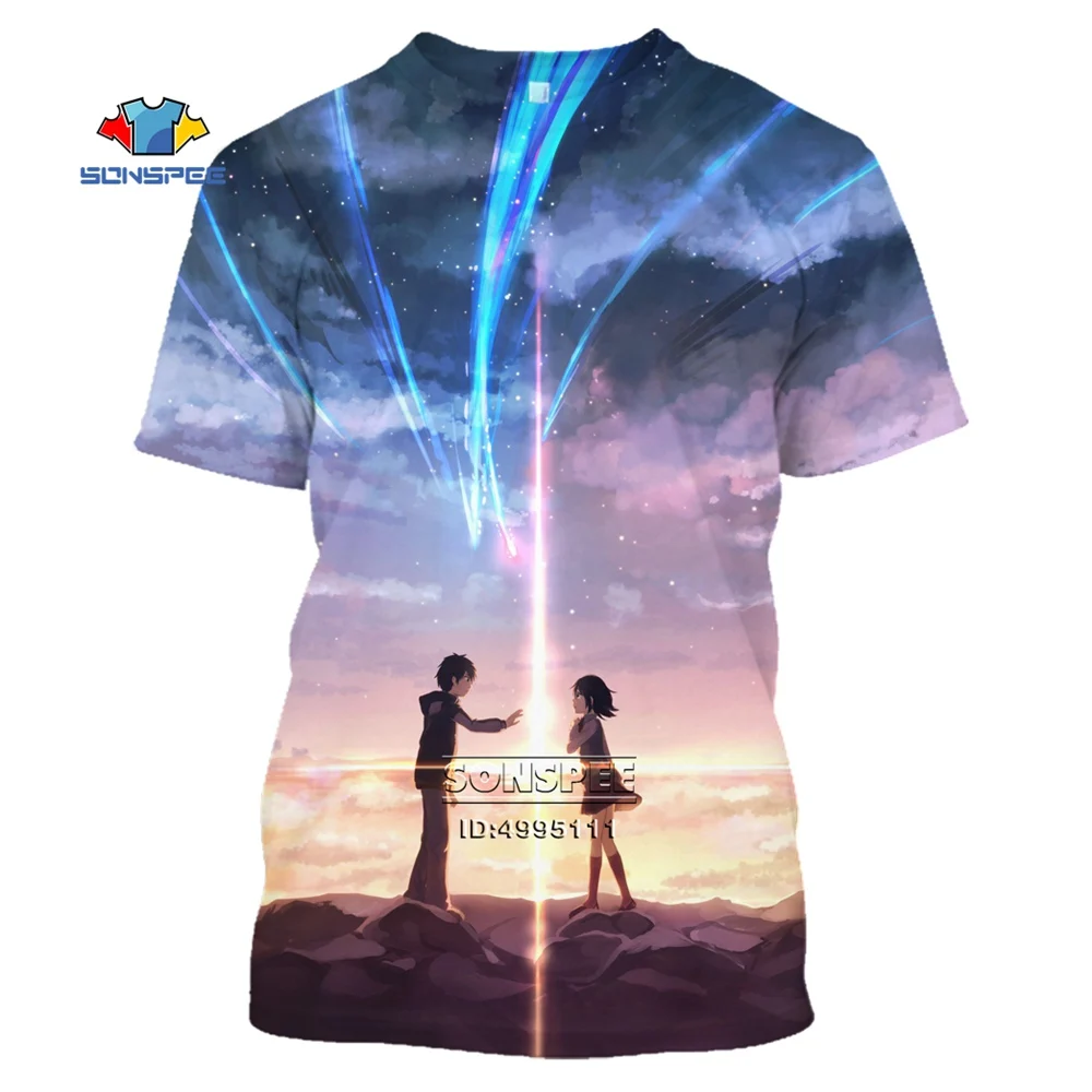 

Мужская и женская футболка SONSPEE с 3D-принтом, в стиле аниме «твое имя», летняя повседневная футболка в стиле Харадзюку, уличная одежда