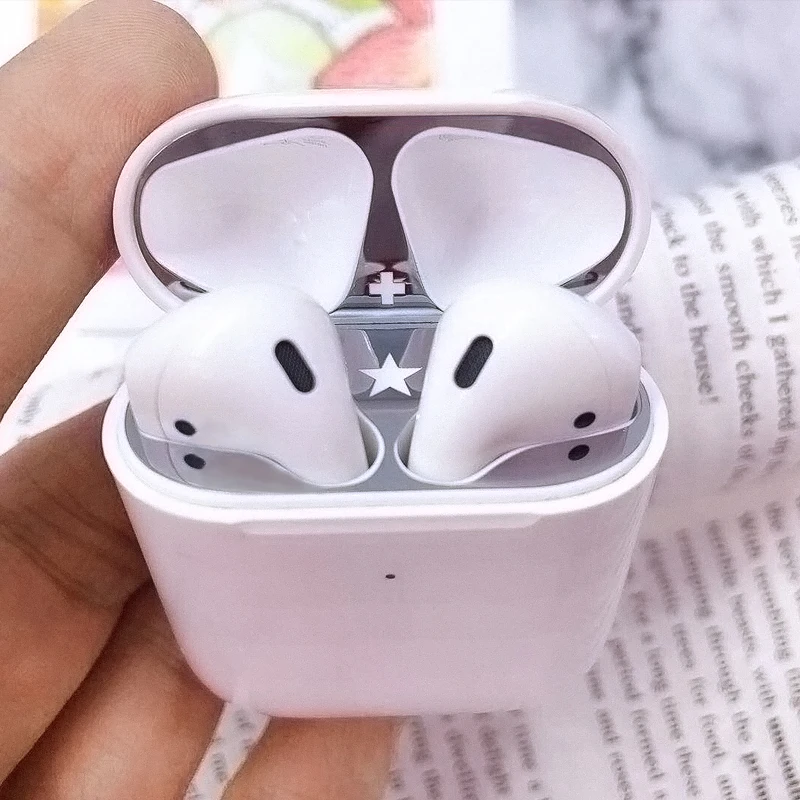 For airpods sticker wireless Bluetooth headset metal plating for apple1/2 generation protection inner cover dustproof | Электроника