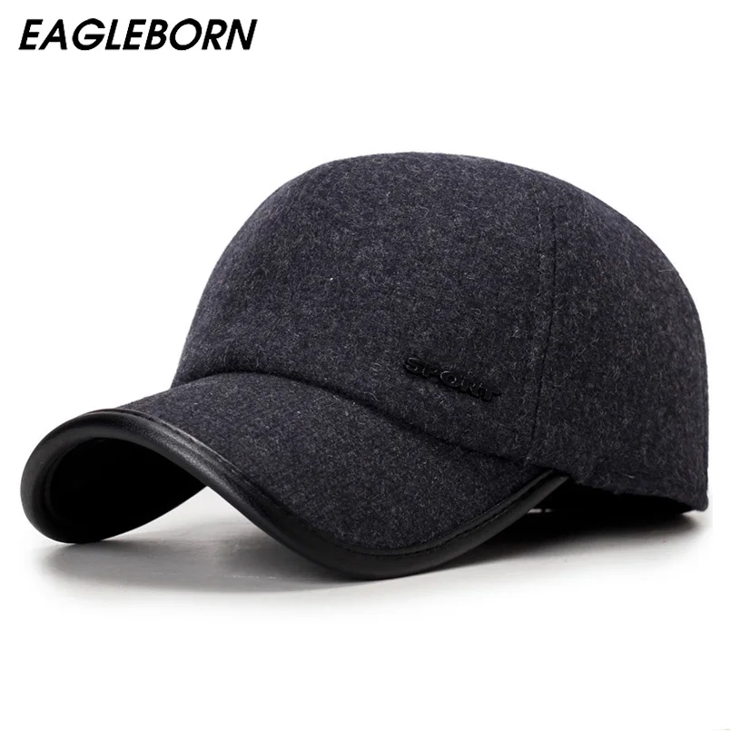 EAGLEBORN Новинка, Высококачественная бейсболка, зимняя шапка, модные шапки и кепки для мужчин, толстые теплые наушники, Зимняя кепка