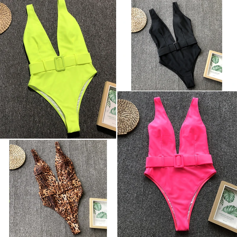 Женский купальник с леопардовым принтом слитный черный купальник-бикини