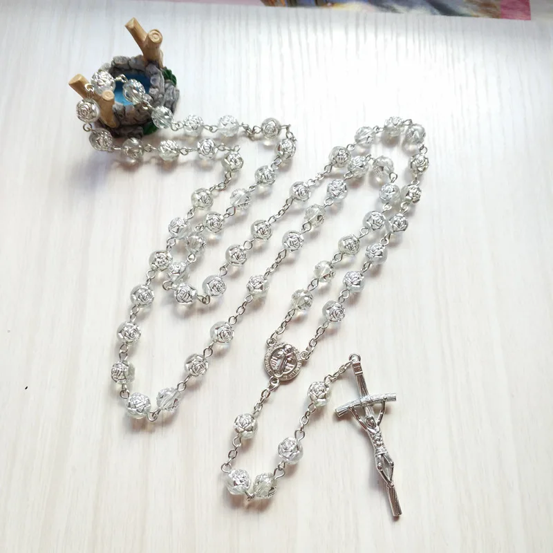 8 мм бусины белые розы религиозные украшения четки ожерелье Свадебный