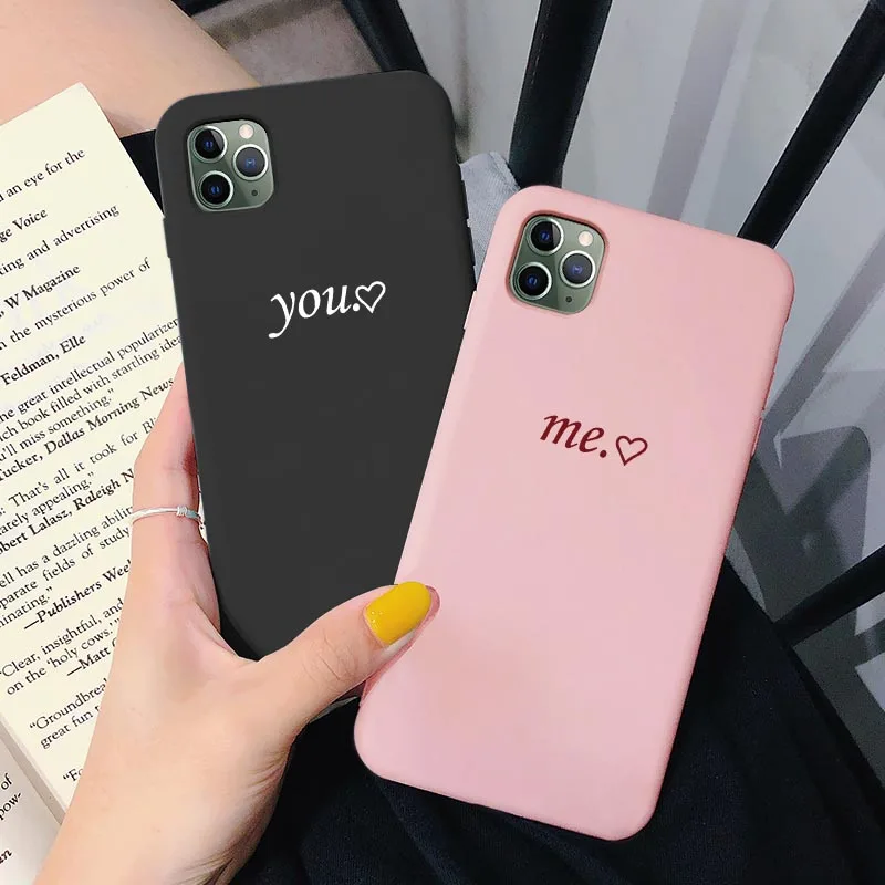 Розовый меня черный вас любящее сердце для влюбленных пар чехол телефона iphone 6S 7 8