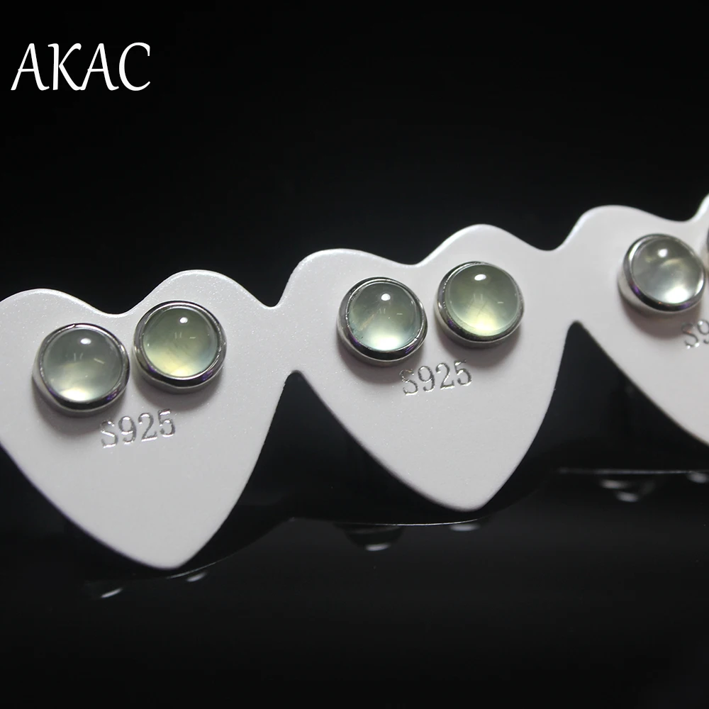 

2paris AKAC beads size approx5mm natural green prehnite stud earrings for women earrings