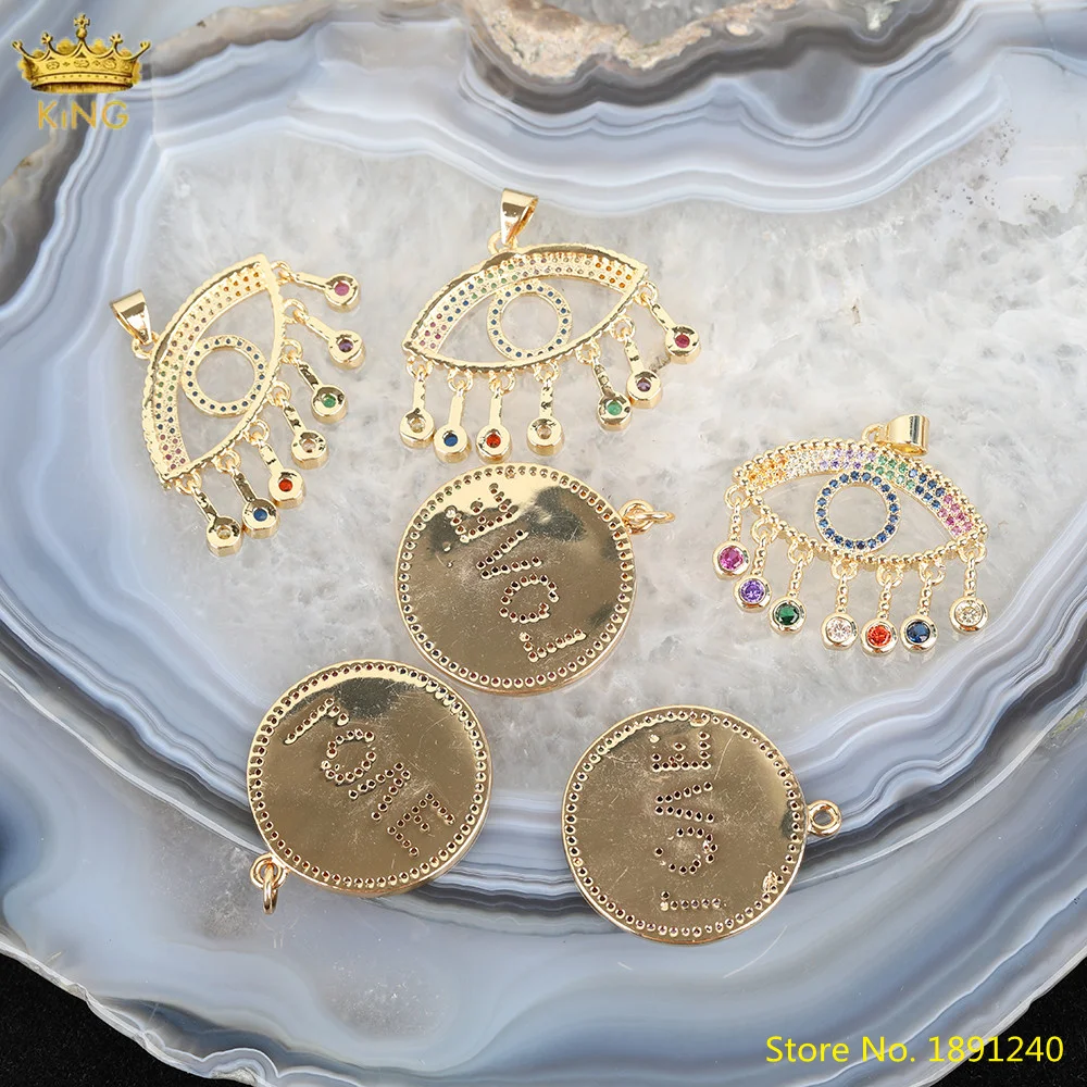 

5pcs Rainbow Zirconia Micro Paved Evil Eye Pendant For Jewelry Making,Gold Copper CZ Love Letter Charms Choker Necklace Findings