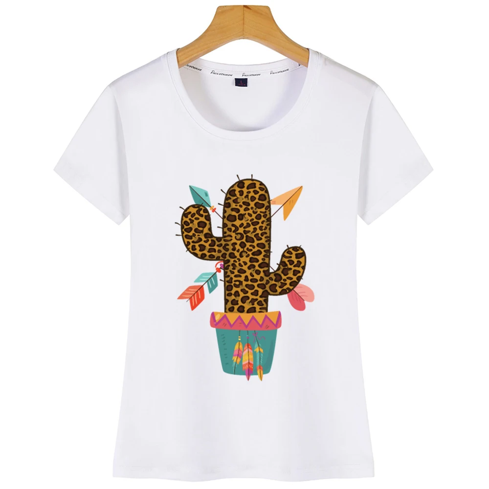 Топы футболка Женская милая леопардовая кактус Boho шикарная красочная ретро