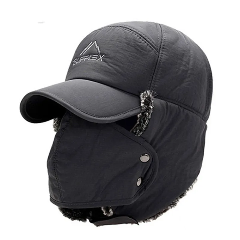 

Men's Ear Protection Face Bomber Hats Thicker Plus Velvet Warm Woman Winter Hat Resist The Snow Male Bone Cap Ski Hat