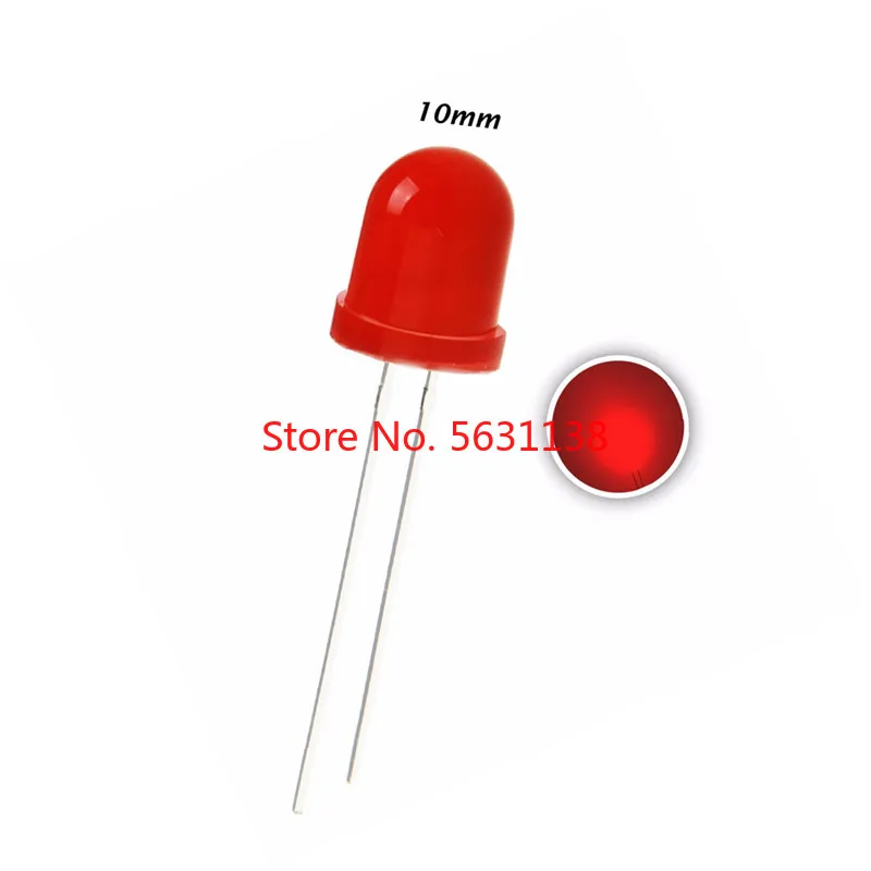

50pcs 10mm Red Diffused Emitting Diode LED 620nm - 625nm Lamp DC 2V 20mA DIP Light Beads Factory direct sales chip led cree leds