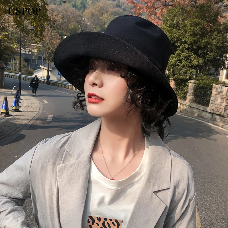Панама USPOP Женская однотонная с широкими полями хлопковая шляпа от солнца