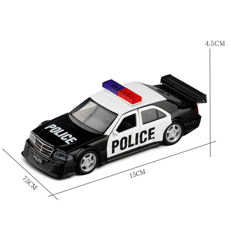 

1:32 Scale Child Toy Police Miniature C-Class Alloy Model Car Sound And Light Pull Back Toy Metal Diecast DTM Racing Cars CT0140