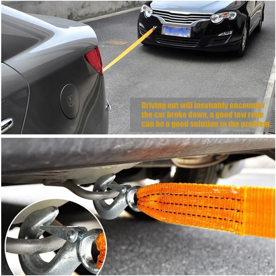

For Heavy Duty 5 Ton Car Tow Cable Towing Pull Rope Strap Hooks Van Road Recove 3 Meter