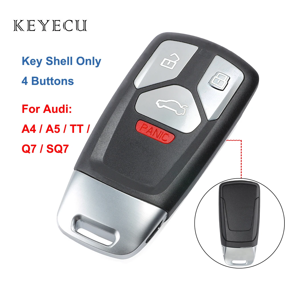 

Запасной чехол для пульта дистанционного управления Keyecu, 4 кнопки для Audi TT A4 A5 S4 S5 Q7 SQ7, 4M0 959 754 (только внешняя оболочка)