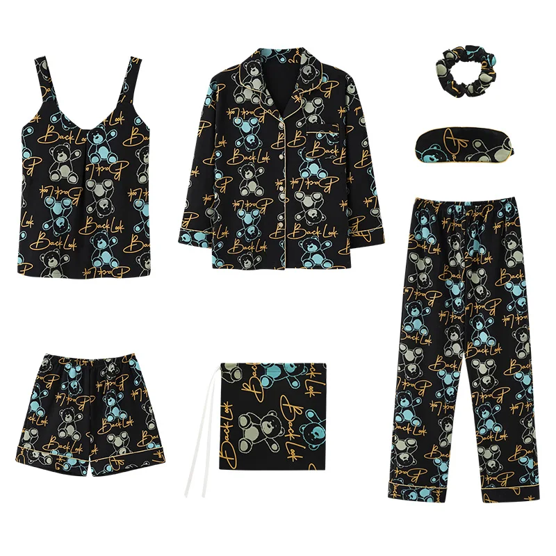 Комплект пижамный Женский трикотажный из 7 предметов элегантная хлопковая