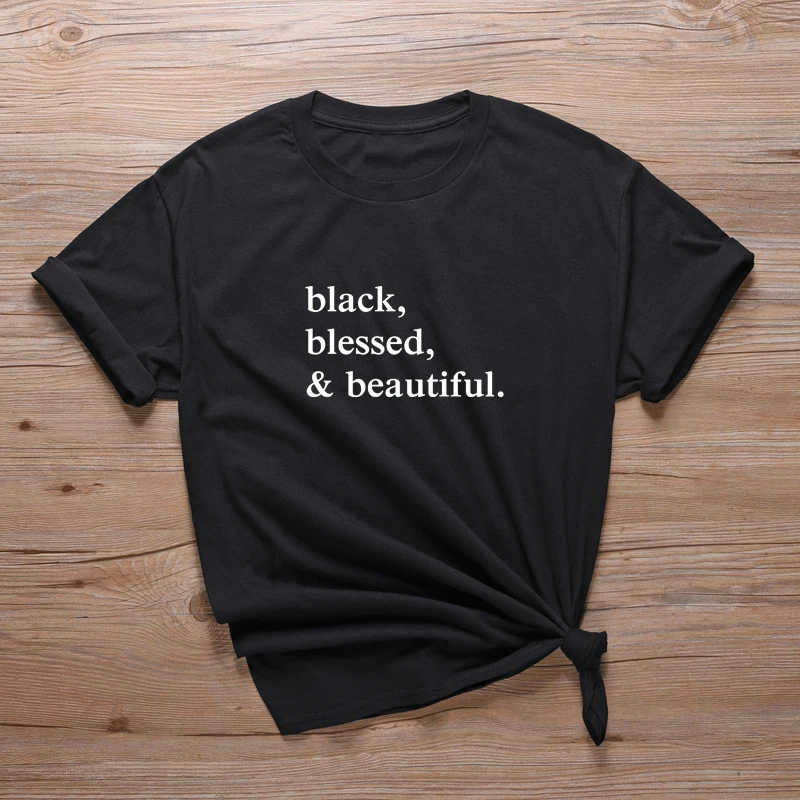 Черная футболка с надписью Blessed And Beautiful хипстерские футболки Melanin Уличная