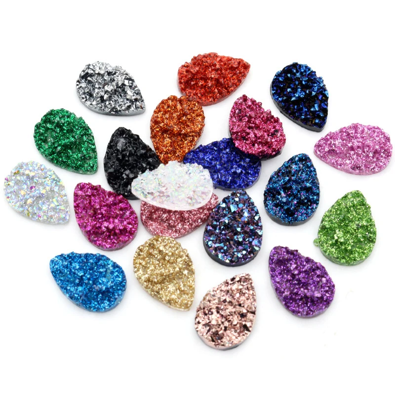 Новая мода 40 шт 10x14 мм 13x18 Drozy Кабошоны с плоским спиной Druzy смолы кабошоны для
