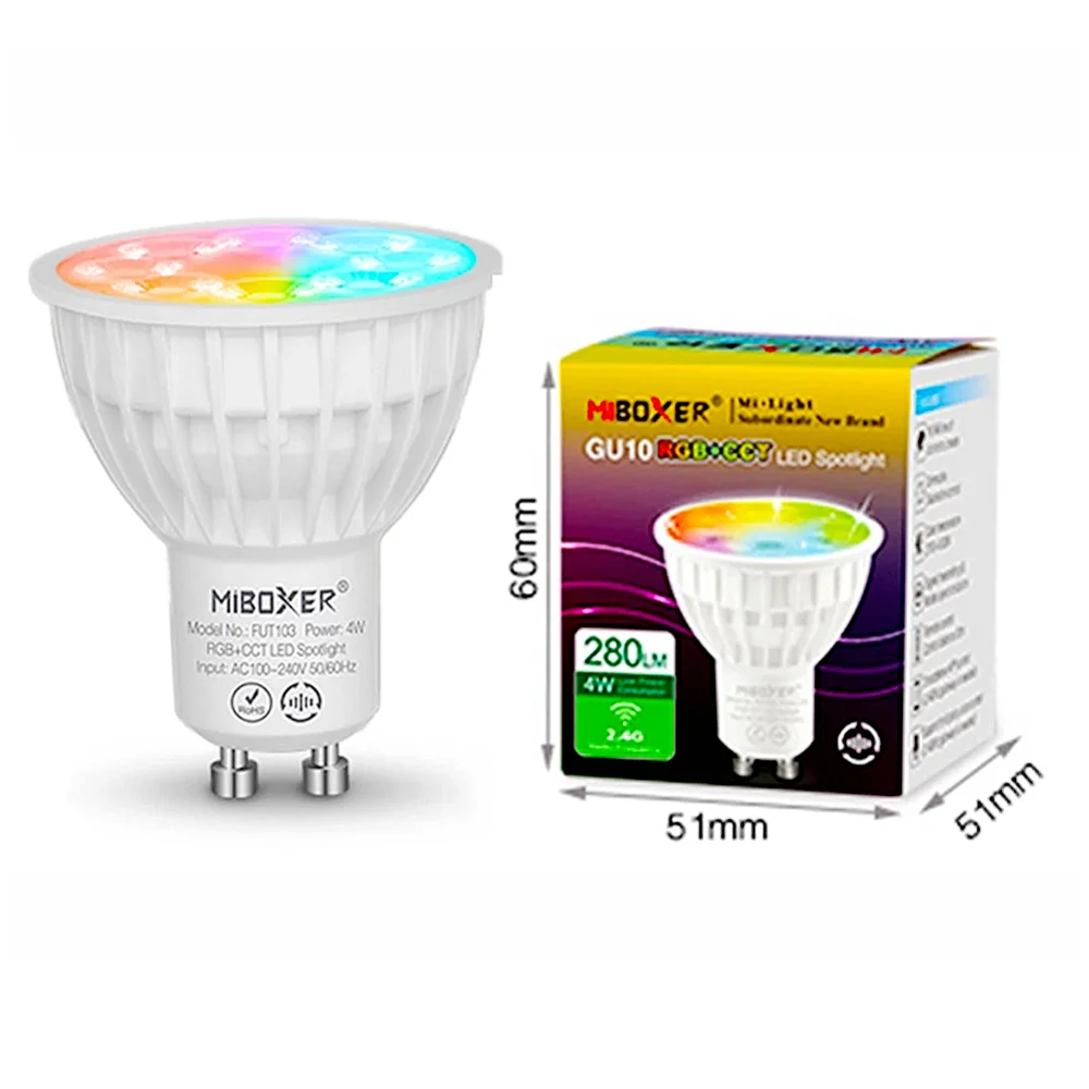 Светодиодный прожектор Milight (MiBoxer) GU10 4 Вт RGB + CCT поддержка смартфона управление
