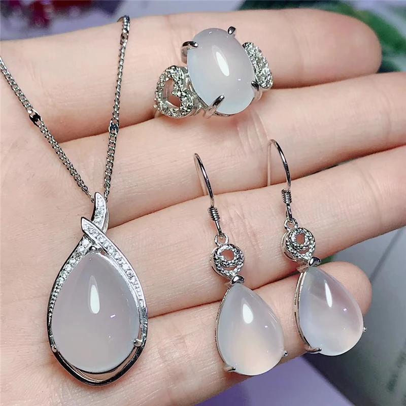 Jadery классический натуральный белый халцедон нефрит ювелирный набор для женщин