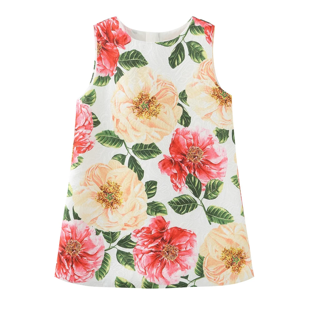 

Summer Girl Dress Flowers Printed Girl Sleeveless Dress Girl Dress Princess Girls Clothes Cotton Kids Dresses Children Clothing