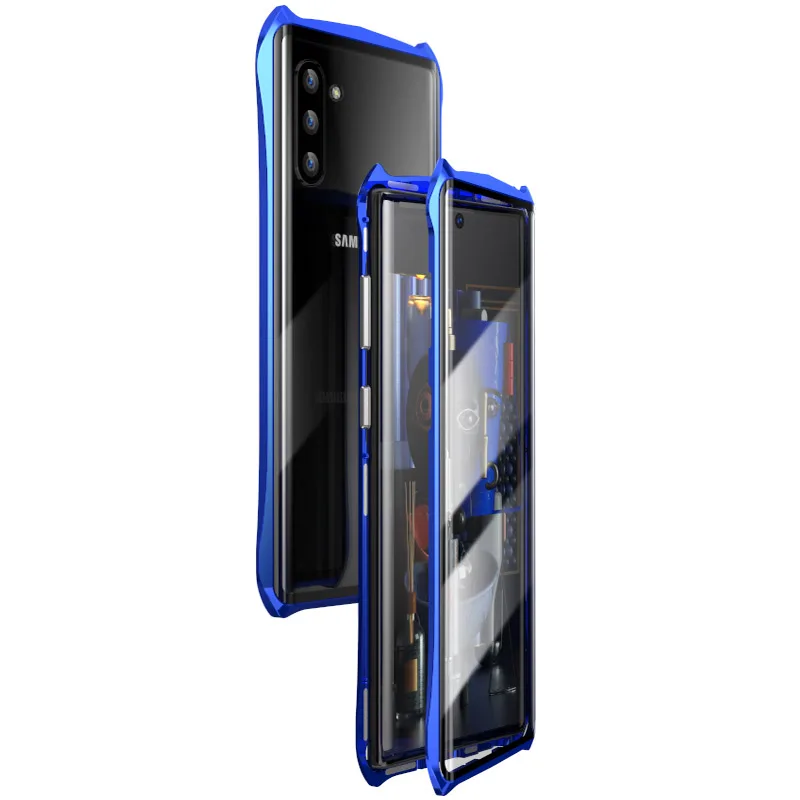 Магнитный чехол для samsung Galaxy Note10 Plus 5G, прозрачный металлический стеклянный магнит, защитный чехол для samsung note 10 360 - Цвет: Синий