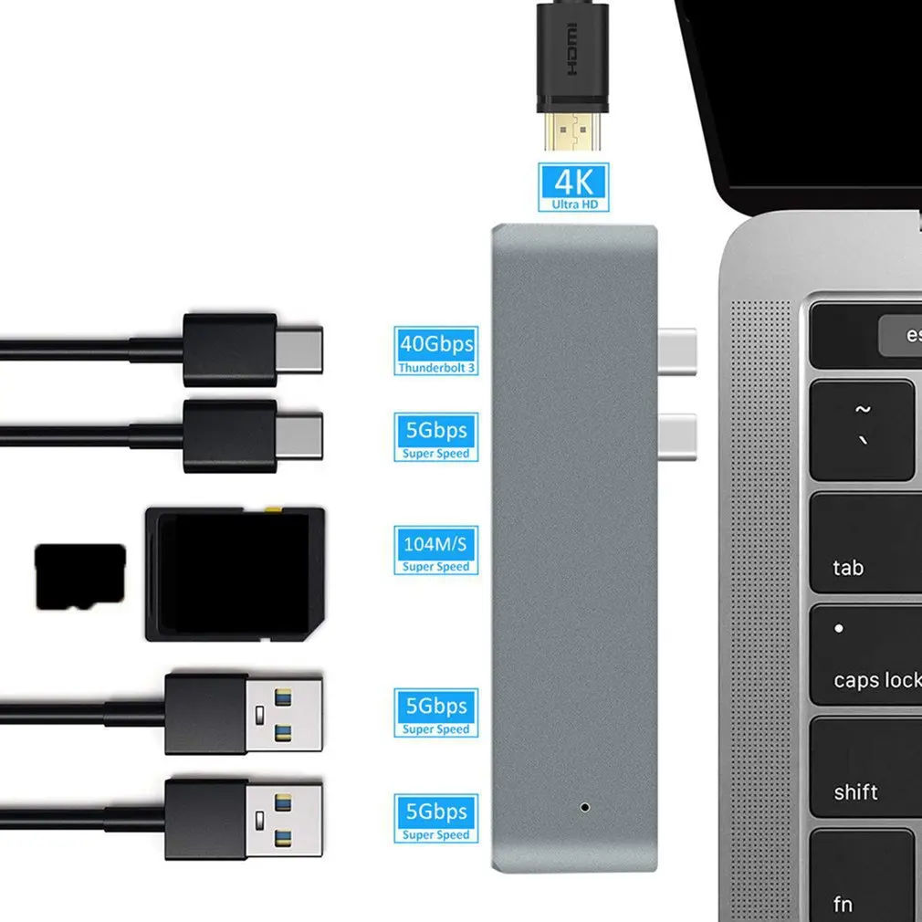 

Высокоскоростной Usb-концентратор 7 в 2, 4K, HDMI, кардридер USB 3,0, зарядная док-станция Thunderbolt 3 для Macbook Pro Air M1, концентратор