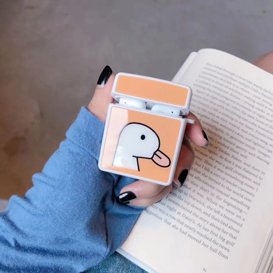 Duck Yellow Для AirPods случае 3D мультяшный наушник чехол для Apple Airpods 2 забавные интимные аксессуары защитную крышку с палец кольцо ремень - Цвет: Duck Yellow