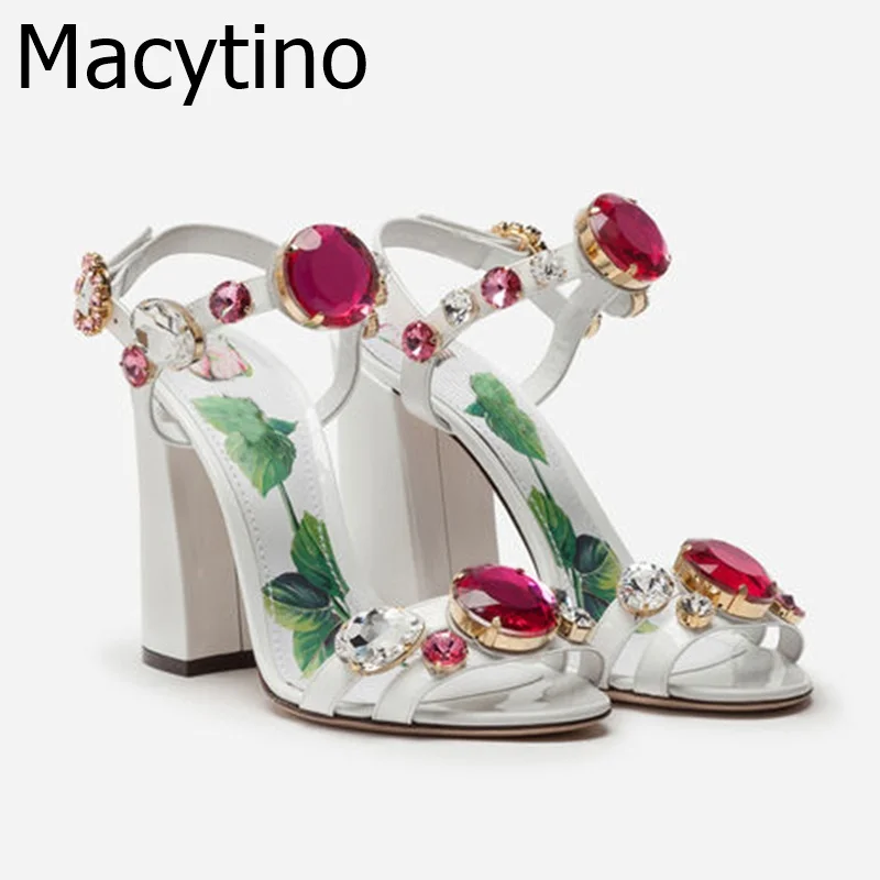 Женские сандалии стразы на массивном высоком каблуке босоножки гладиаторы с