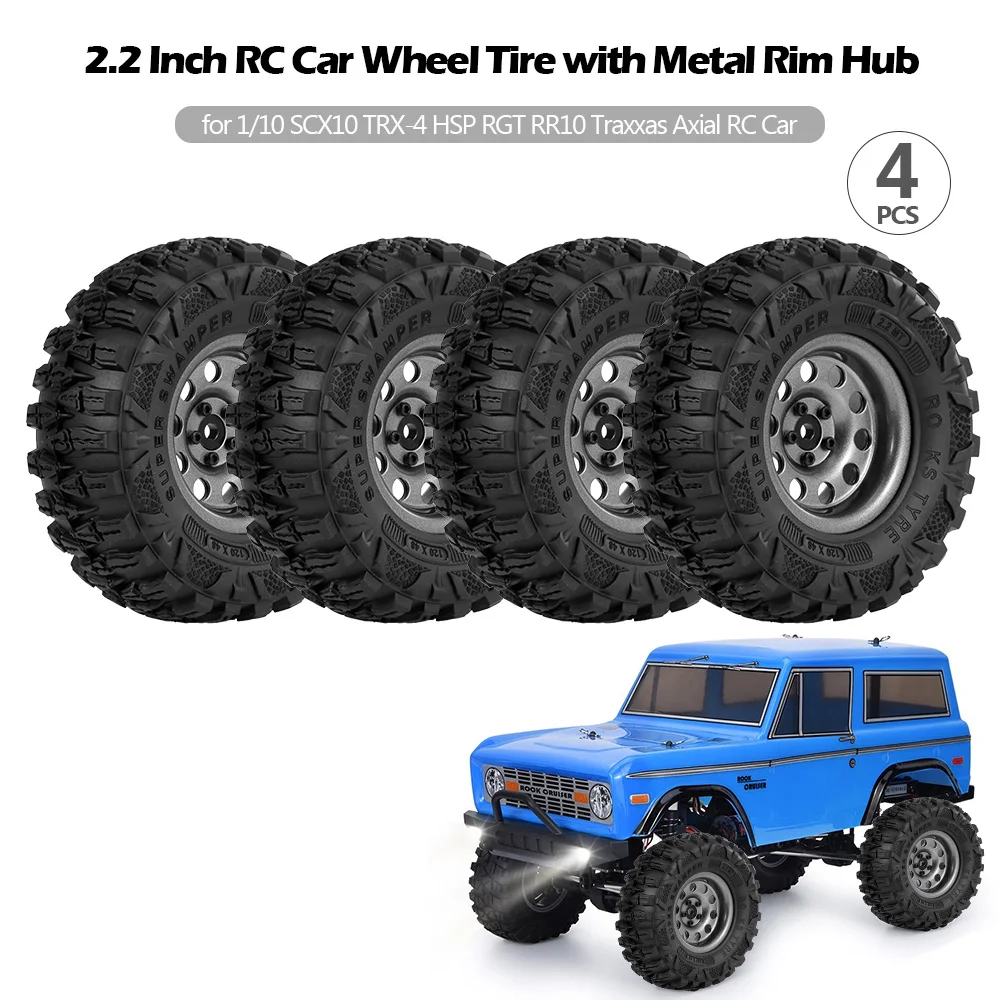 

4pcs 2.2 Inch RC Car Wheel Tire with Metal Rim Hub for 1/10 SCX10 TRX-4 HSP RGT RR10 Traxxas Axial RC Car Spare Parts