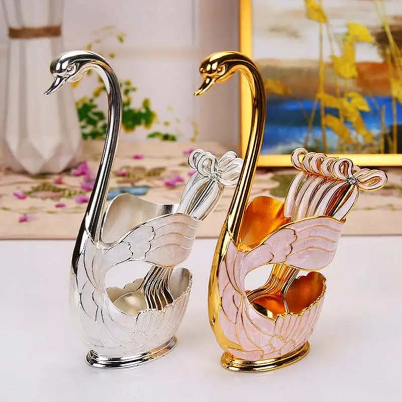 304 Stainless Swan Fork Spoon Stand Holder Fruit Forks kitchen Set Cutlery Cake Dessert Snack Tableware | Дом и сад