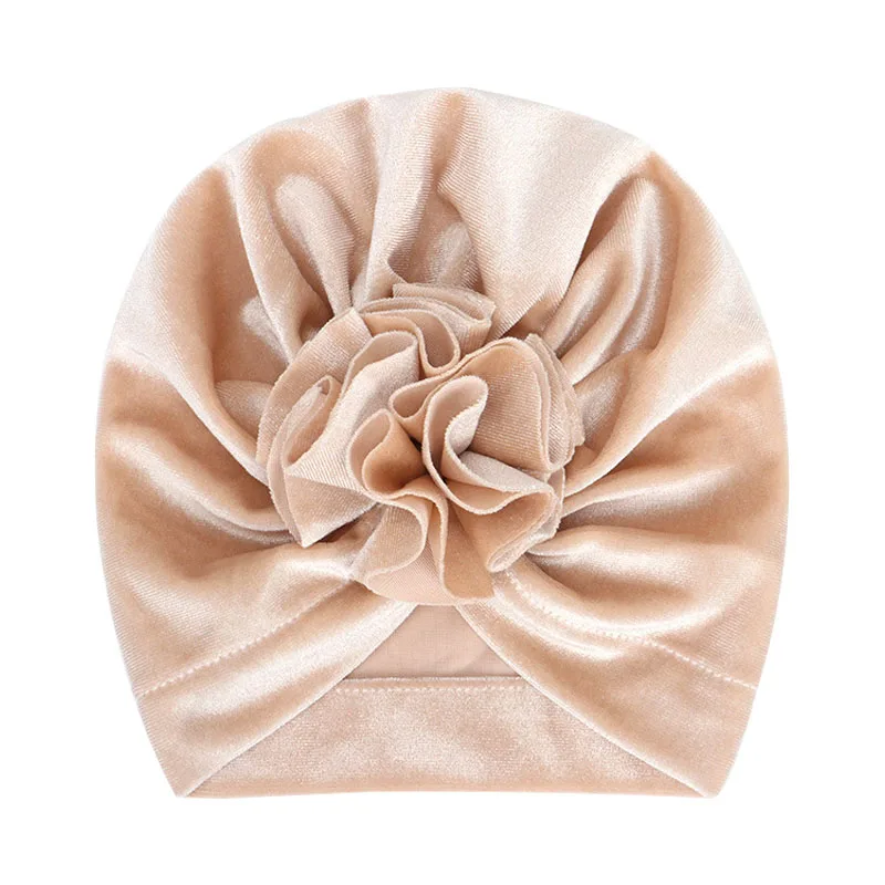 Beige velvet 16 цветов, хлопковая детская шапка, шапка-тюрбан с бантом, реквизит для фотосессии, детская шапочка, Аксессуары для младенцев, детская шапка для девочек и мальчиков, детские шапки - Цвет: Beige velvet