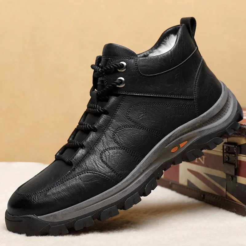 

Winter Men Leather High Top Sneakers Warm Plush Shoes Breathable Comfortable Outdoor Walking Sports Hiking Shoe Tennis Sneaker