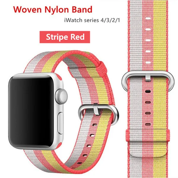 stripe red Нейлоновый ремешок для apple watch band 42 мм 38 мм iWatch 4 Band 44 мм 40 мм браслет ремень Спортивная петля ремешок для apple watch 4 3 2 1 - Цвет ремешка: stripe red