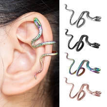 1PC Brass Snake Earing Clips Without Piercing Punk Non Pierced Clip Earrings Ear Cuffs for Women Men Black Fake Piercing Jewelry