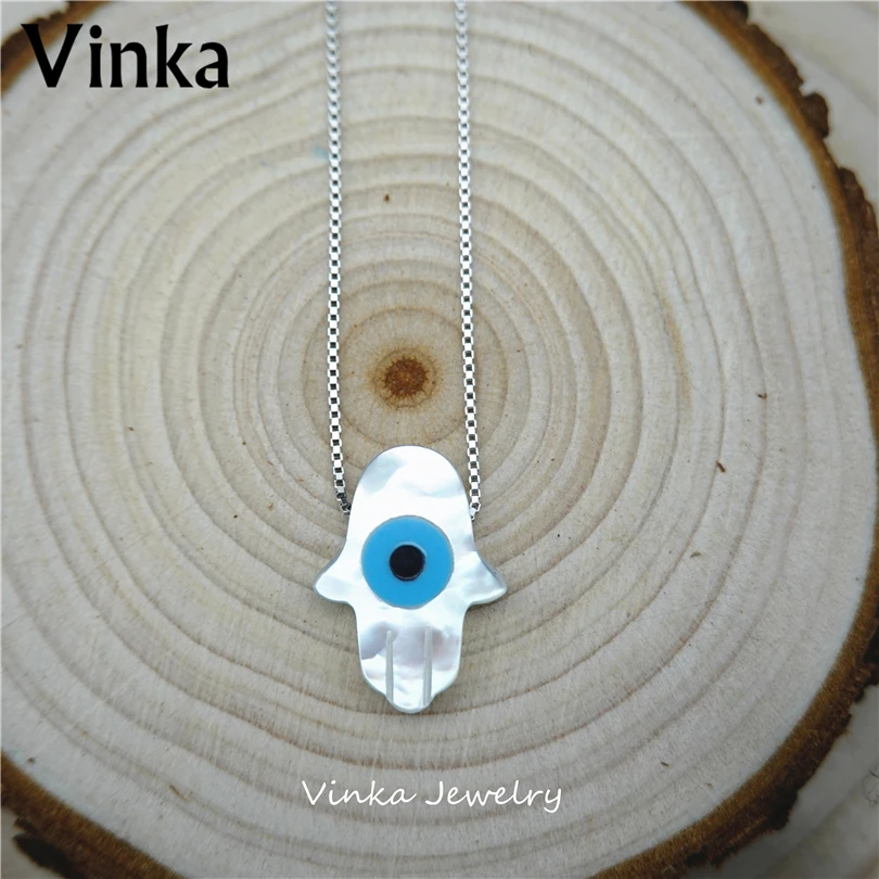Hand Silver chain Высокое Качество Маркиза/синий круглый/Хамса/Крест/бабочка синий глаз Швабра оболочки с стерлингового серебра 925 ювелирные изделия кулон ожерелье - Окраска металла: Hand Silver chain